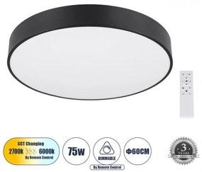 Πλαφονιέρα Φωτιστικό Οροφής LED CCT 75W 8625lm BURTON Globostar 61202-1 Μαύρο