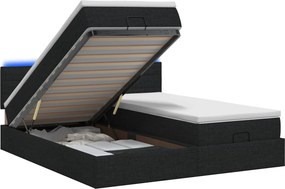 vidaXL Κρεβάτι Ottoman με Στρώμα και LED Μαύρο 160 x 200 cm Ύφασμα