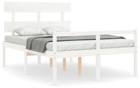 Κρεβάτι Ηλικιωμένου με Κεφαλάρι Λευκό Μασίφ Ξύλο Double - Λευκό