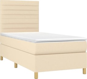 vidaXL Κρεβάτι Boxspring με Στρώμα &amp; LED Κρεμ 90x200 εκ. Υφασμάτινο