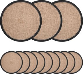 vidaXL Σουπλά Γιούτας 12 pcs Φυσικό και Μαύρο Ø 30 cm
