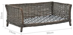 vidaXL Καλάθι Σκύλου με Μαξιλάρι Γκρι 90x54x35 εκ. Φυσικό Ξύλο Ιτιάς