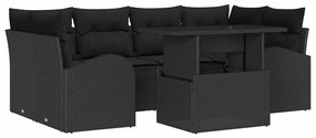 vidaXL Σετ Καναπέ Κήπου με μαξιλάρι 7 pcs Μαύρο Πολυ ράταν