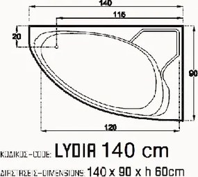 Sanitec Lydia 140x90 R - Ασύμμετρη Μπανιέρα Δεξιά Γωνία - Pneumatic Basic, Χωρίς, Χωρίς, Χωρίς