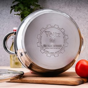 Σετ κατσαρόλας Oliver Voltz OV51210G8B, 8 τεμαχίων, πολυστρωματικός πυθμένας, επαγωγής, ανοξείδωτο ατσάλι, ασημί