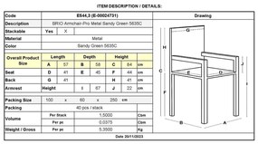 BRIO Πολυθρόνα Στοιβαζόμενη Μέταλλο Βαφή Sandy Green 5635C 57x58x84cm