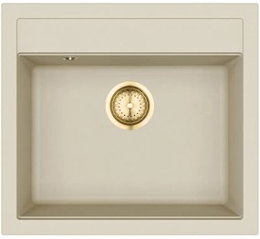 Helika Quadro SQQ 100 Ένθετος Γρανιτένιος Νεροχύτης με χρυσή Βαλβίδα Μ56.5xΠ51cm Εκρού