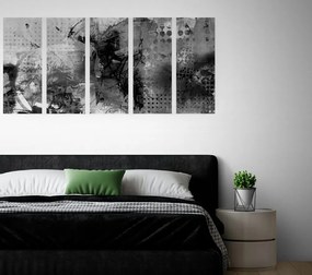 Εικόνα 5 τμημάτων μοντέρνα ζωγραφική μέσων σε ασπρόμαυρο - 100x50