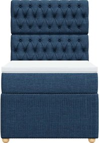 vidaXL Κρεβάτι Boxspring με Στρώμα Μπλε 90x200 εκ.Υφασμάτινο