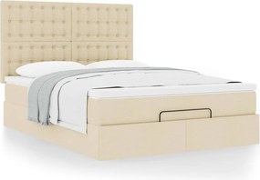 vidaXL Οθωμανικό κρεβάτι με στρώμα Cream 140x190cm ύφασμα