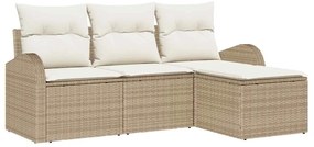 vidaXL Σετ Καναπέ Κήπου με μαξιλάρι 4 pcs Μπεζ Πολυ ράταν