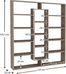 Βιβλιοθήκη Ample Megapap χρώμα καρυδί 125x22x135,7εκ.