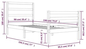 Πλαίσιο Κρεβατιού Μονό 90 x 190 εκ. Μασίφ Ξύλο Πεύκου - Καφέ