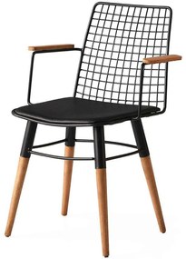 Καρέκλα Trend (Σετ 2Τμχ) 974NMB1209 43x39x82cm Walnut-Black Μέταλλο, Δέρμα