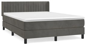 Κρεβάτι Boxspring με Στρώμα Σκούρο Γκρι 140x200 εκ. Βελούδινο - Γκρι