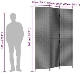 Διαχωριστικό Δωματίου 3 Πάνελ Μαύρο από Συνθετικό Ρατάν - Μαύρο