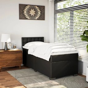 vidaXL Κρεβάτι Boxspring με Στρώμα Μαύρο 100x200εκ.από Συνθετικό Δέρμα