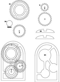 Intra απο ξύλο plywood 3mm-4mm πάχος - Ξύλινο ρολόι με γρανάζια Δίασταση 30x30 cm Intraeaxys-6o36kpon