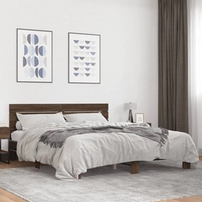 vidaXL Πλαίσιο Κρεβατιού Καφέ Δρυς 180x200 εκ. Επεξ. Ξύλο &amp; Μέταλλο