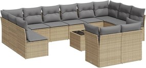 vidaXL Σετ Καναπέ Κήπου 13τεμ Μπεζ Συνθ. Ρατάν με Μαξιλάρια