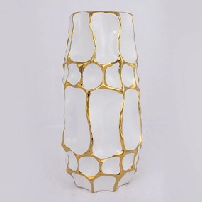Βάζο Κεραμικό 752-20171 15,5x15,5x31,5cm White-Gold Estheti Home Κεραμικό
