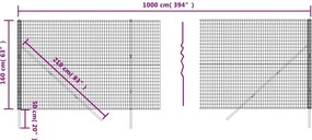 vidaXL Συρματόπλεγμα Περίφραξης Ανθρακί 1,6x10 μ. Γαλβανισμένο Ατσάλι