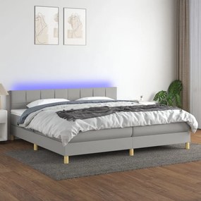 Κρεβάτι Boxspring με Στρώμα &amp; LED Αν.Γκρι 200x200εκ. Υφασμάτινο - Γκρι