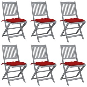 3065455 vidaXL Καρέκλες Εξ. Χώρου Πτυσσόμενες 6 Τεμ. Ξύλο Ακακίας &amp; Μαξιλάρια Κόκκινο, 1 Τεμάχιο