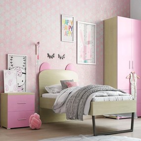 Κρεβάτι Παιδικό Νο. 92C Korona 110x190 Με Ημικύκλιο 93 Oak-Pink Ημίδιπλο Μελαμίνη