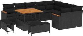 vidaXL Σετ Καναπέ Κήπου με μαξιλάρι 12 pcs Μαύρο Πολυ Ρατάν