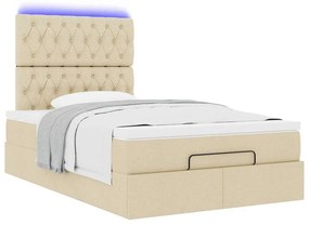 vidaXL Οθωμανικό κρεβάτι με στρώμα & LEDs Cream 120x190cm ύφασμα