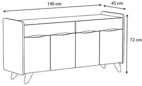 Μπουφές μελαμίνης Sila Megapap χρώμα λευκό - γκρι 140x45x77εκ.
