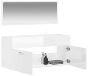 Ντουλάπι Μπάνιου με Καθρέφτη Γυαλιστερό Λευκό από Επεξεργ. Ξύλο - Λευκό