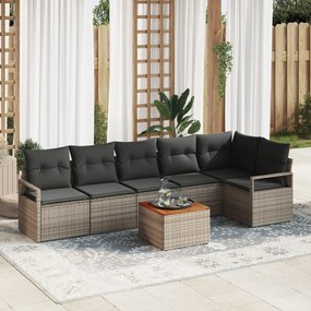 vidaXL Σετ Σοφάκι Κήπου 7 pcs Γκρι Μεγάλο Ρατάν, Ύφασμα