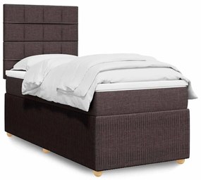 vidaXL Κρεβάτι Boxspring με Στρώμα Σκούρο Καφέ 90x200 εκ. Υφασμάτινο