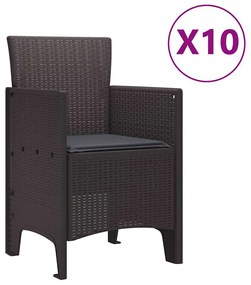vidaXL Σέτ φαγητού για κήπο με μαξιλάρι 11 pcs Καφέ και Ανθρακί Ρατάν