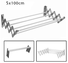 Πτυσσόμενη Απλώστρα Αλουμινίου Τοίχου 5x100cm με Μήκος Απλώματος 6m M5-100CM