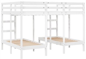vidaXL Σκελετός Τριπλής Κουκέτας Λευκός 140x200/70x140 εκ. Μασίφ Πεύκο