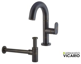 Armando Vicario SLIM Μπαταρία Νιπτήρος με βαλβίδα clic-clac &amp; Σιφών νιπτήρος Rusty Black