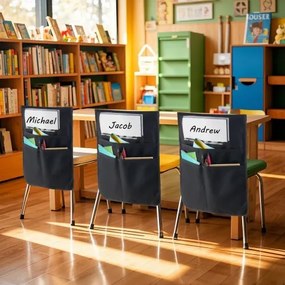 VEVOR Chair Pockets for Classroom 24 Pack Seat Pocket with Name Tag Black