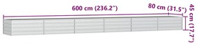 vidaXL Ζαρντινιέρα Υπερυψωμένη Ασημί 600x80x45 εκ. Γαλβανισμ. Χάλυβας