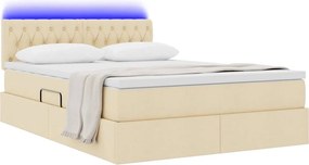 vidaXL LED Κρεβάτι αποθήκευσης με στρώμα Κρέμ 140 x 190 cm Ύφασμα