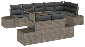 vidaXL σετ καναπέ κήπου 9 τεμαχίων με μαξιλάρια γκρι πολυ-ρατάν