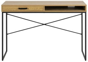 Τραπέζι γραφείου Oakland H125, Με συρτάρια, Αριθμός συρταριών: 1, 75x110x45cm, 18 kg, Μαύρο, Άγρια δρυς | Epipla1.gr