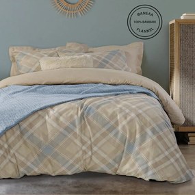 Σεντόνια Happy Flannel 9525 (Σετ 4τμχ) Beige-Petrol Das Home Υπέρδιπλo 230x260cm 100% Cotton Flannel