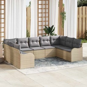 vidaXL Σετ Καναπέ Κήπου με μαξιλάρι 9 pcs Μπεζ Πολυ ράταν