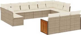 vidaXL Σετ Καναπέ Κήπου 13τεμ Μπεζ Συνθ. Ρατάν με Μαξιλάρια