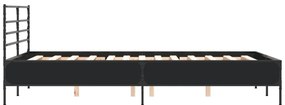 vidaXL Πλαίσιο Κρεβατιού Μαύρο 135x190 εκ. Επεξ. Ξύλο &amp; Μέταλλο