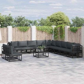 vidaXL Σετ Καναπέ Κήπου με μαξιλάρι 12 pcs Μαύρο Αλουμίνιο
