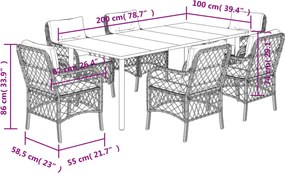 vidaXL Σετ Τραπεζαρίας Κήπου 7 τεμ. Αν. Γκρι Συνθ. Ρατάν με Μαξιλάρια